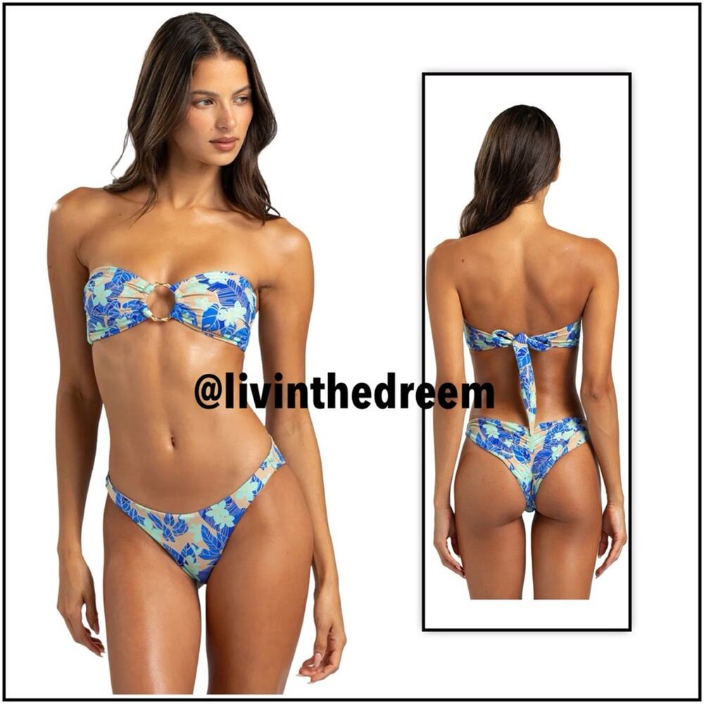 Beach Bunny Bethany Bandeau & Gloria Skimpy Bottom - Blue Jungle Floral $218